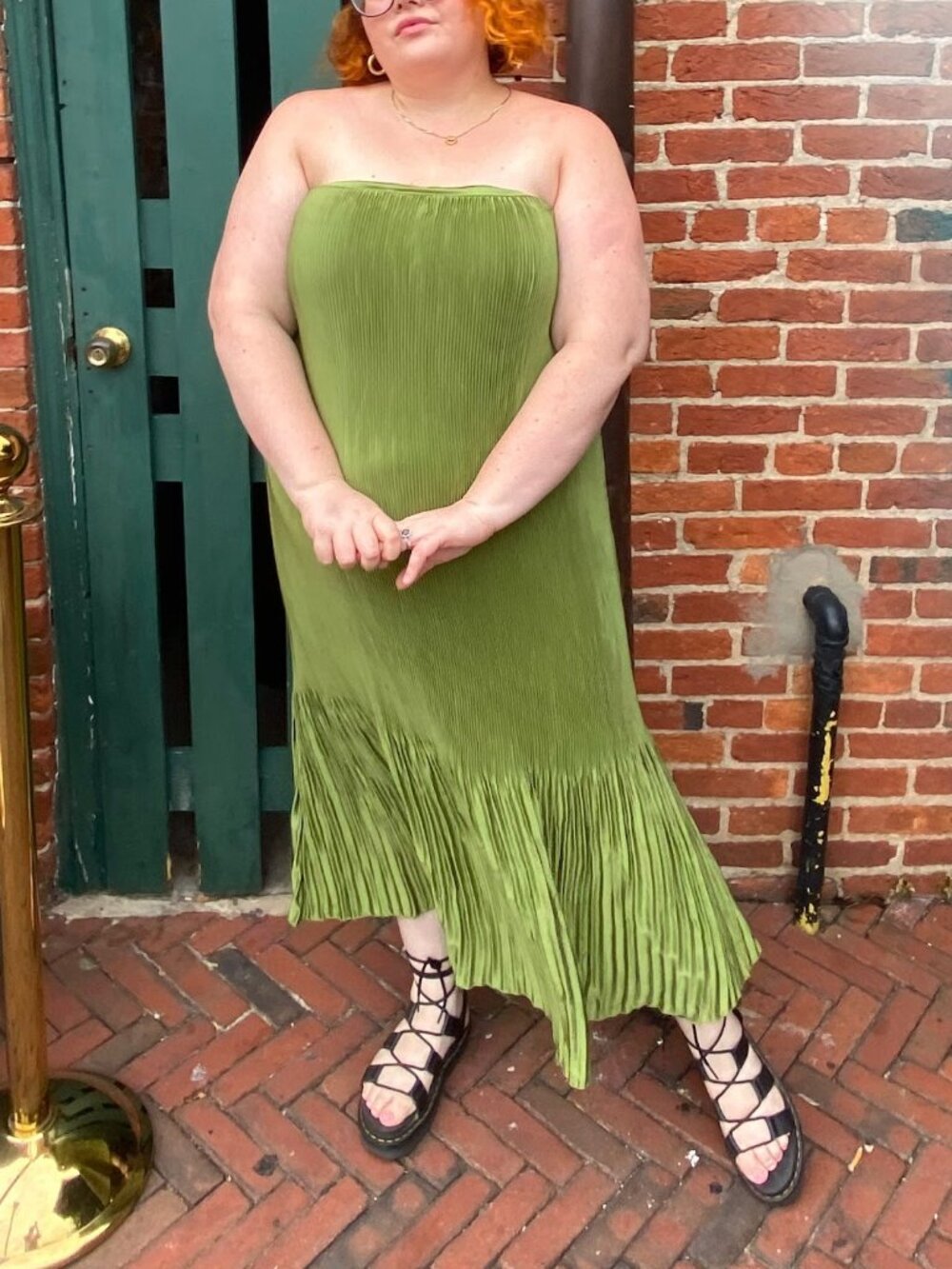 Abercrombie & Fitch Pleat Satin Strapless Midi Dress In Green Sz XL Plus Size